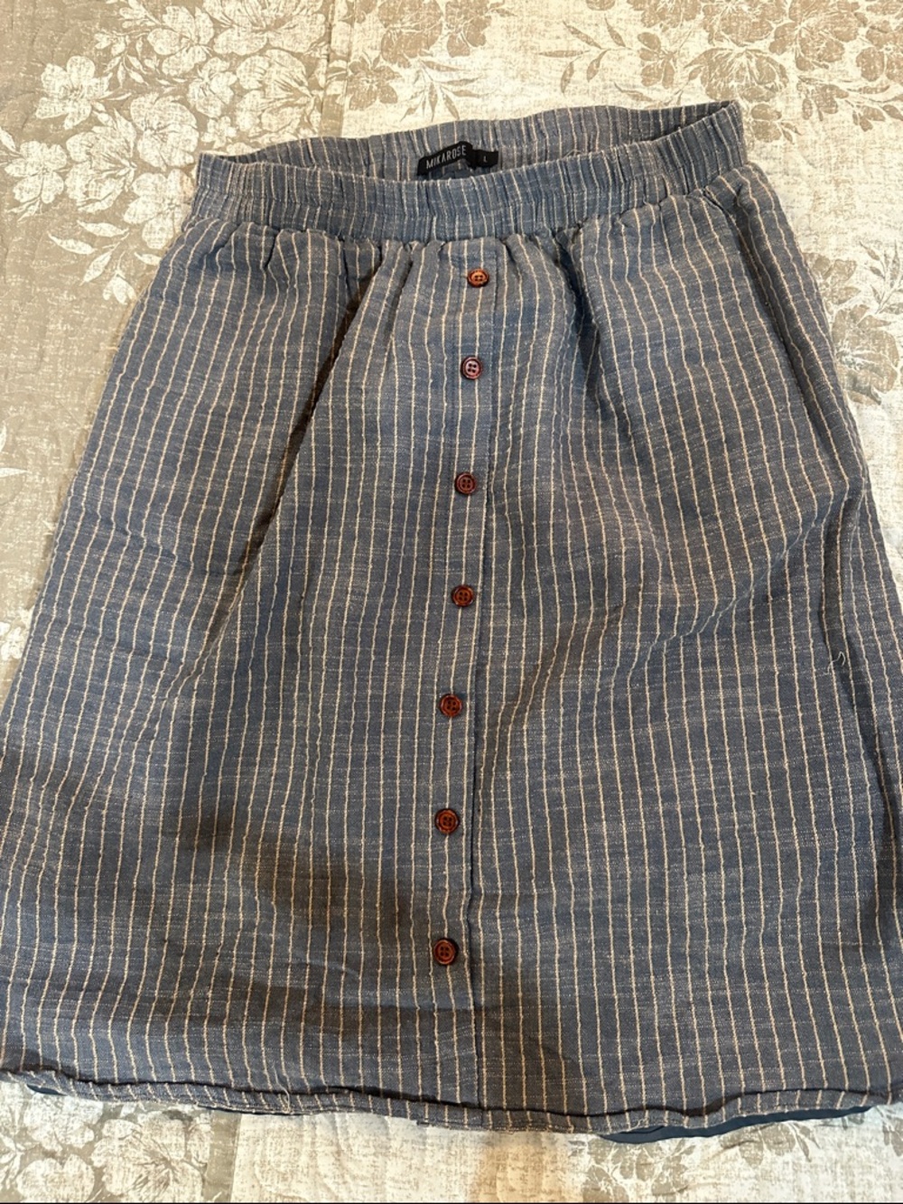 Blue and tan Pinstripe Button-Front Midi Skirt